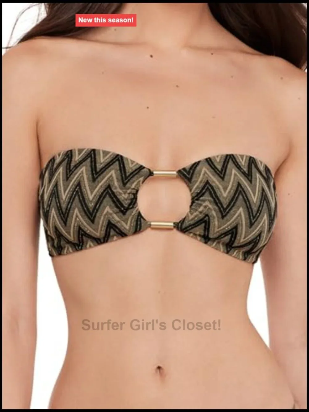 Cutout Bandeau Bikini Top with Gold Beads Strapless Swim Top